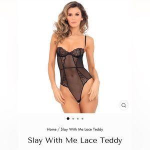 René Rofé lingerie SlaySOLDDDD with Me black lace teddy bodysuit M/L